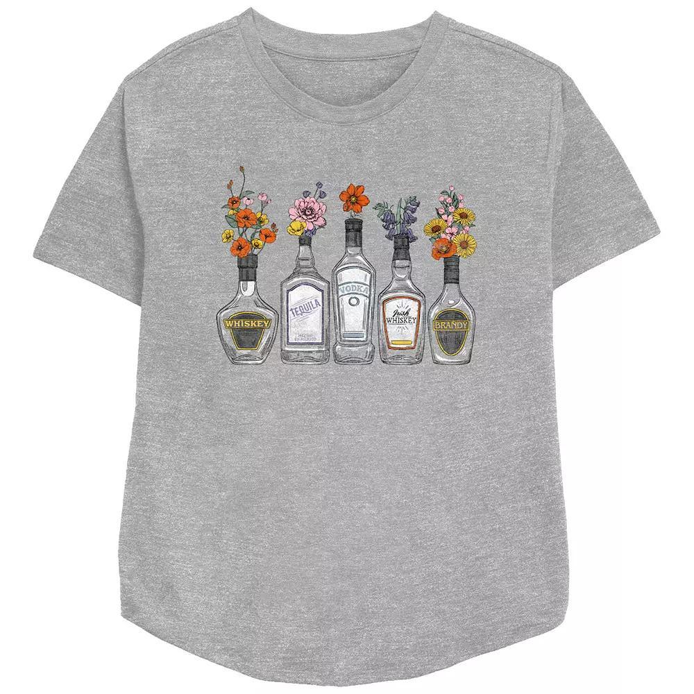 Women's Whiskey, Tequila, Vodka & Brandy Floral Arrangements Relaxed Fit Graphic Tee, Girl's, Size: XXL, Athletic Grey Product Image