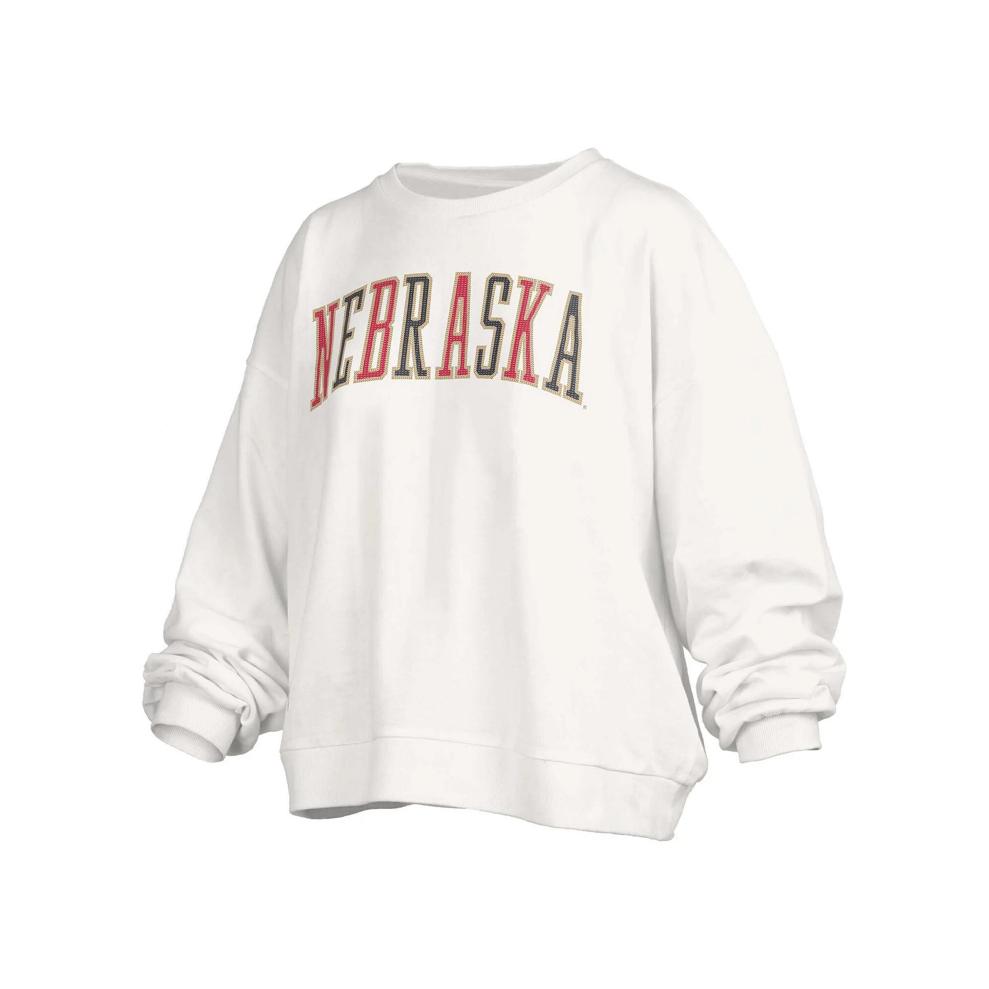 Women's Pressbox White Nebraska Huskers Janise Waist Length Oversized Pullover Sweatshirt, Size: XL Product Image