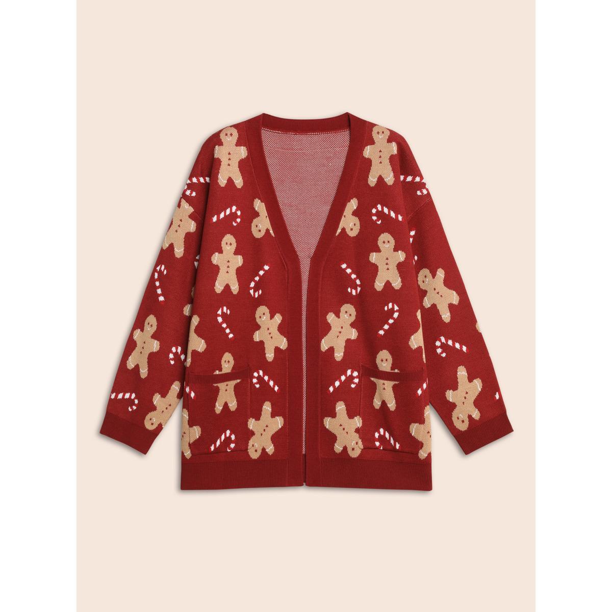 Plus Size Gingerbread & Candycane Shimmering Threads Cardigan Scarlet Women Casual Loose Long Sleeve Everyday Cardigans BloomChic 12/L Product Image