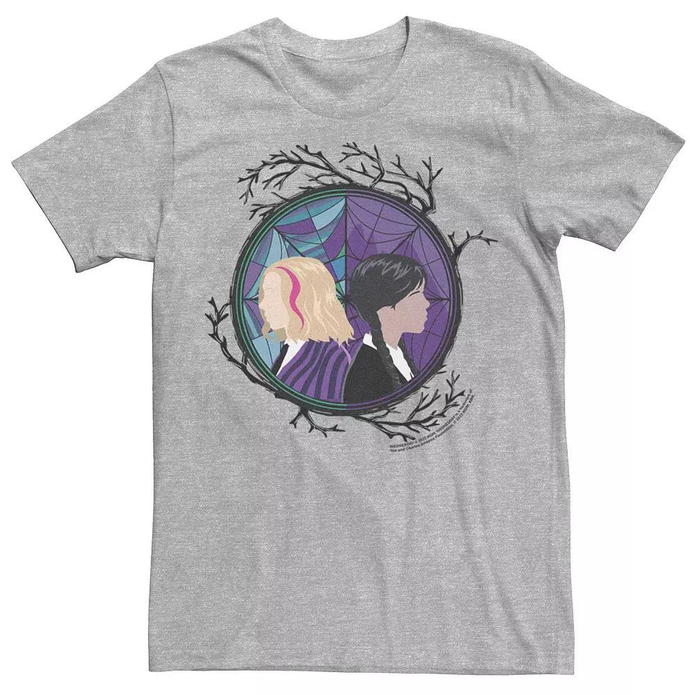 Big & Tall Wednesday and Enid Stained Web Tee, Men's, Size: 4XL Tall, Athletic Grey Product Image