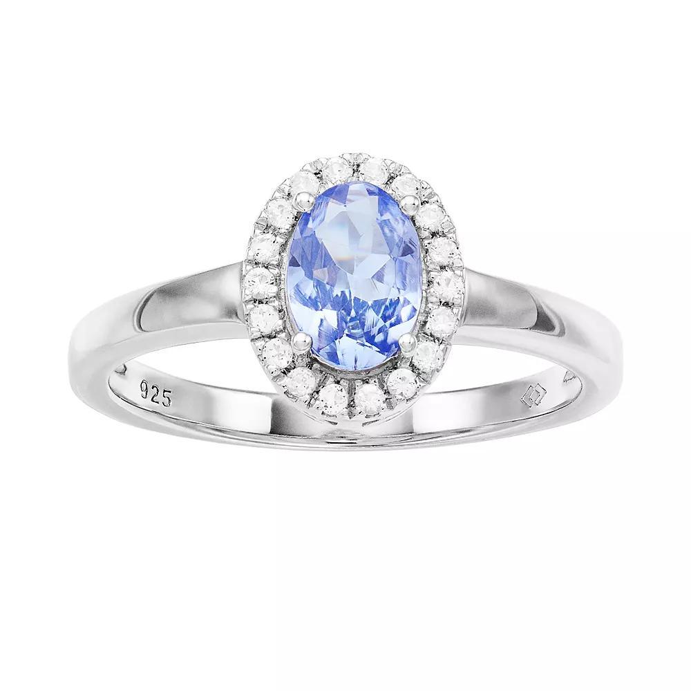 Womens 7mm X 5mm Oval Genuine Tanzanite with Topaz Halo Ring in Sterling Silver Ring Product Image