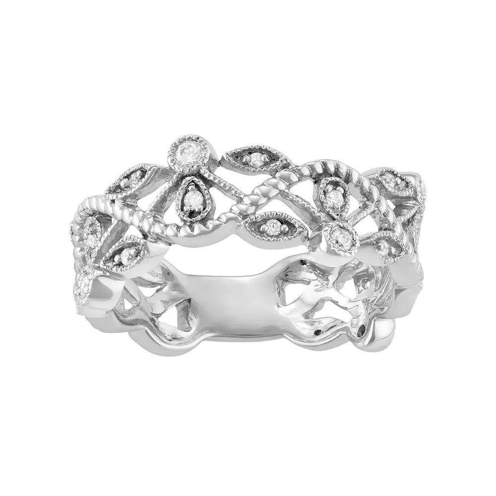10k White Gold 1/5 Carat T.W. Diamond Wave Ring, Women's, Size: 7, 10k Whgold Product Image