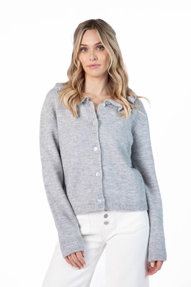 Just A Feeling Grey Collared Cardigan FINAL SALE Product Image