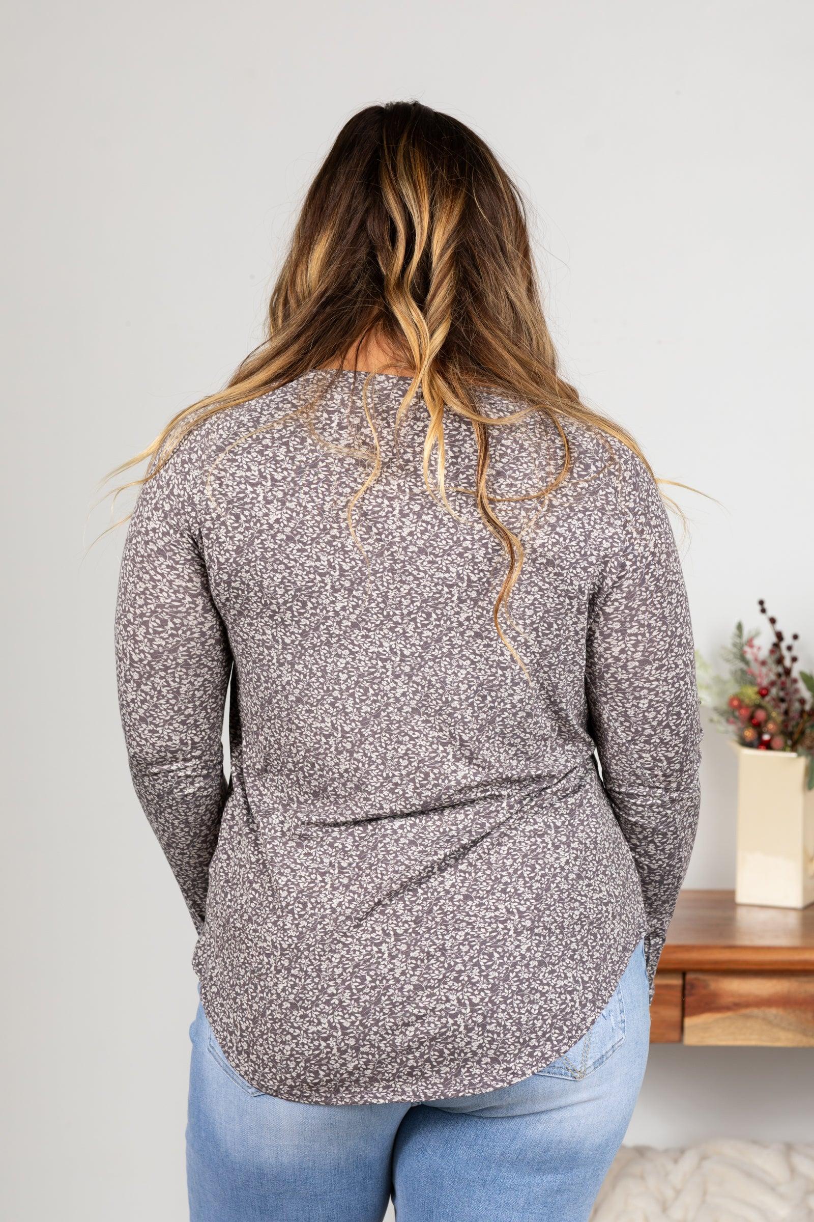 Mauve Ditsy Floral Soft Knit Long Sleeve Top Product Image