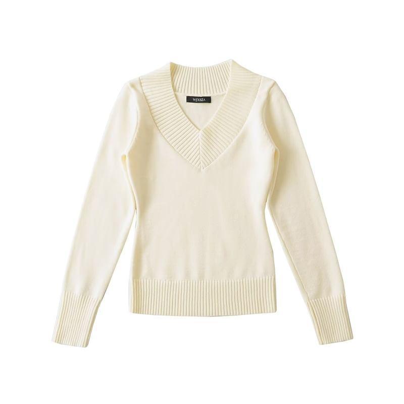 V-Neck Plain Sweater Product Image
