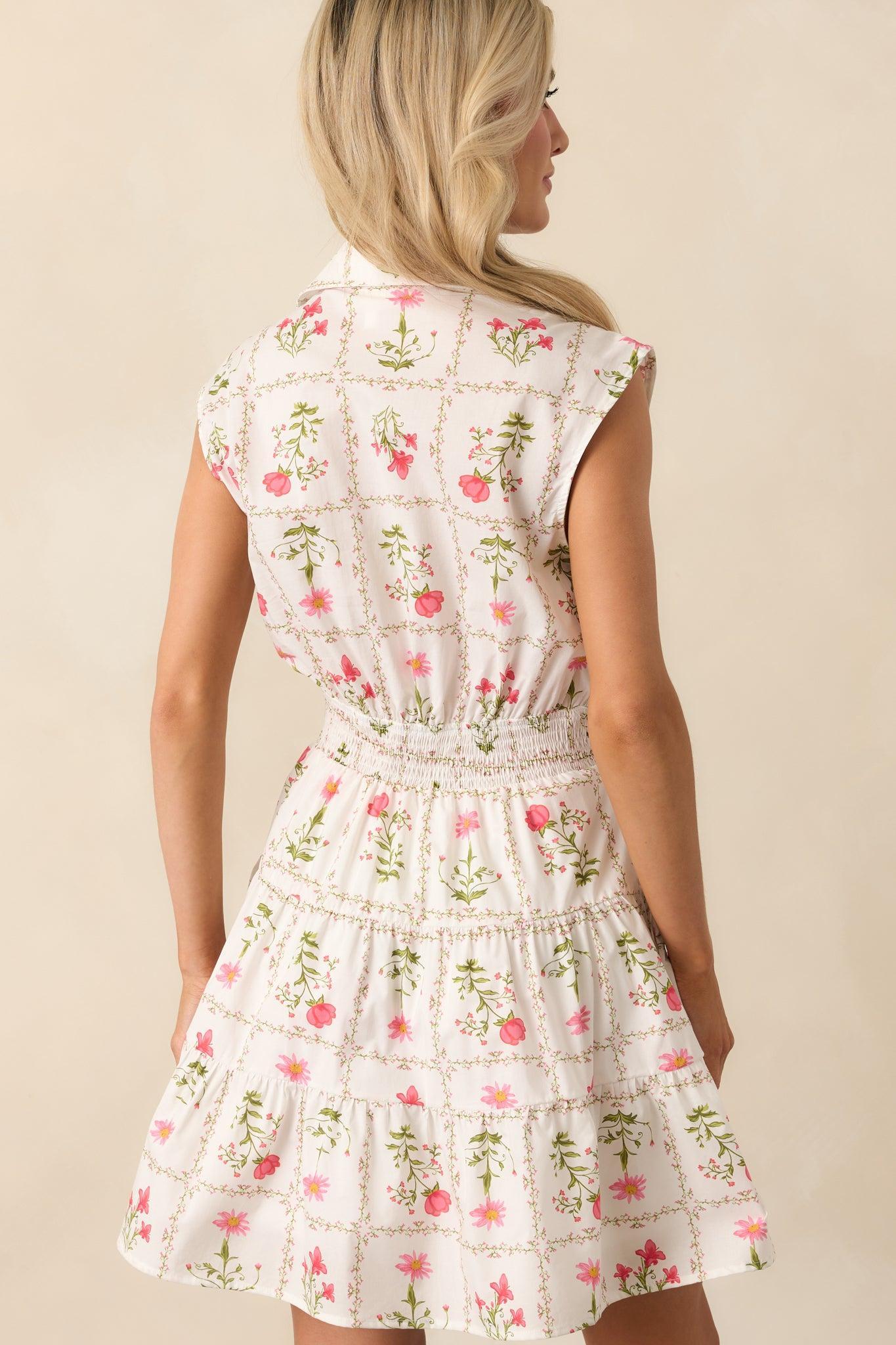 Do What You Love Ivory Floral Cotton Mini Shirt Dress Product Image