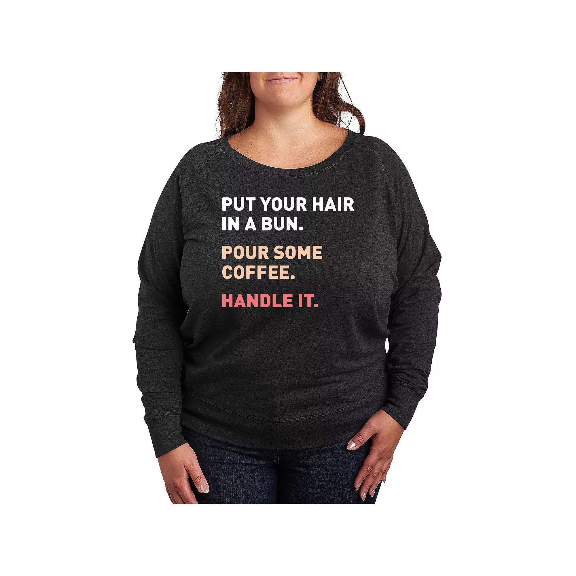 Plus Size Bun Coffee Handle It French Terry Long Sleeve Tee, Womens Heather Grey Product Image