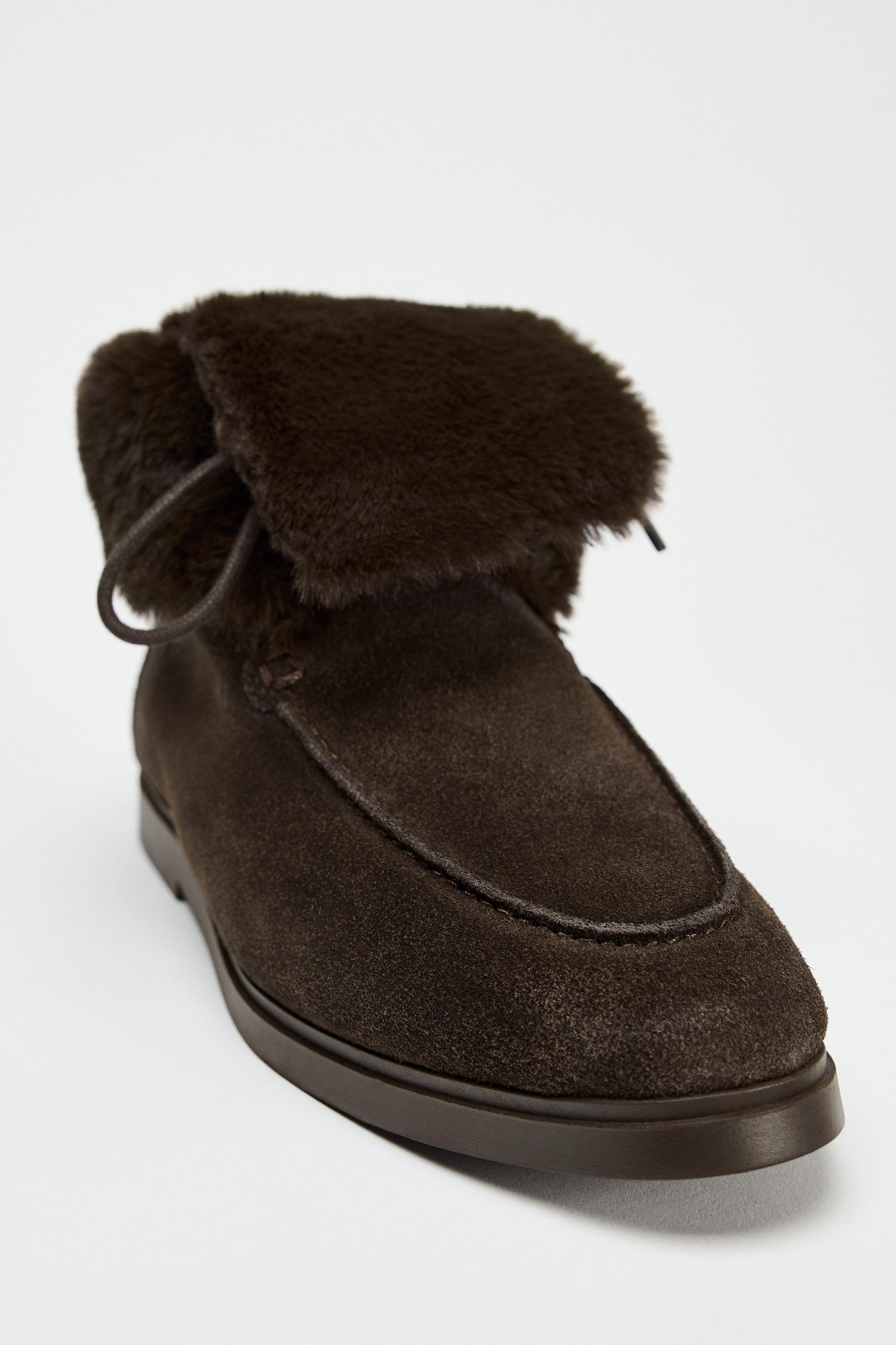 FAUX FUR FLAT ANKLE BOOTS Product Image
