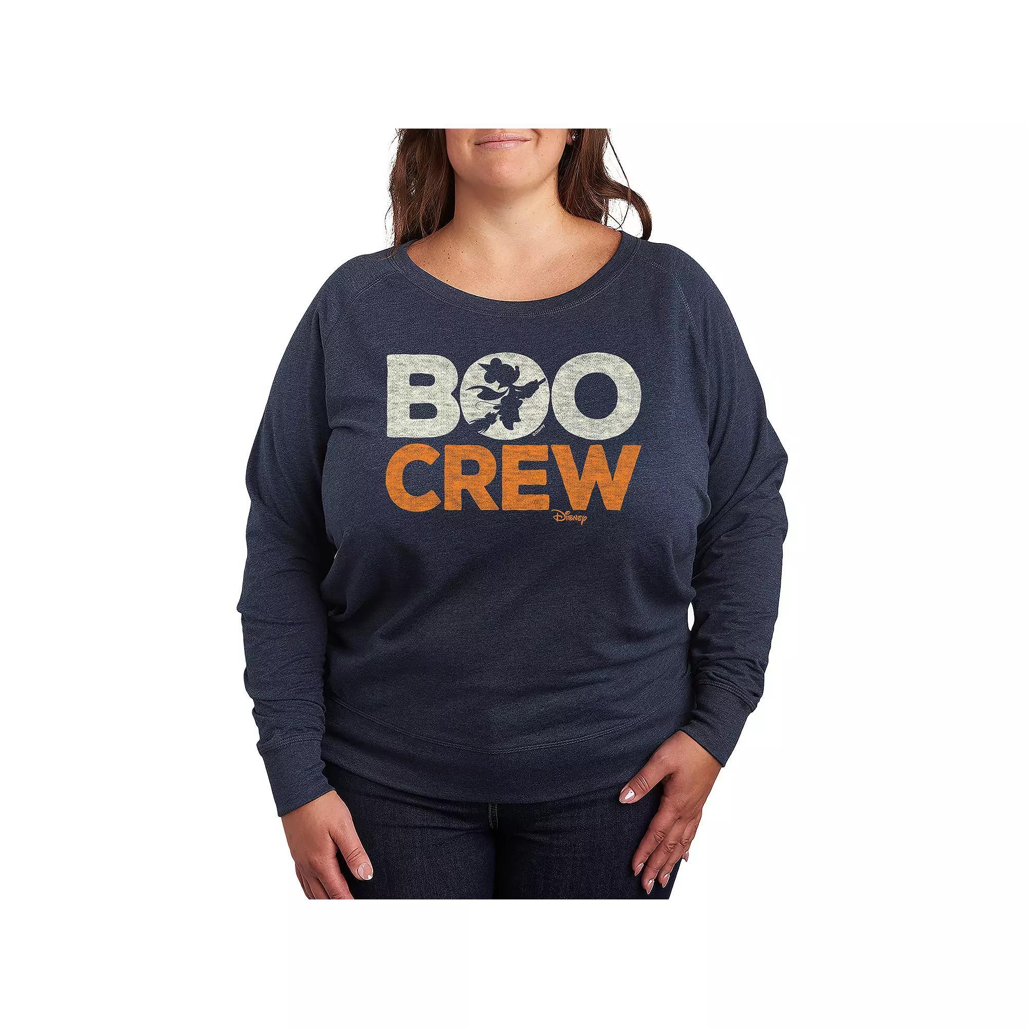 Disneys Mickey Mouse Plus Size Boo Crew French Terry Long Sleeve Tee, Womens Grey Indigo Product Image