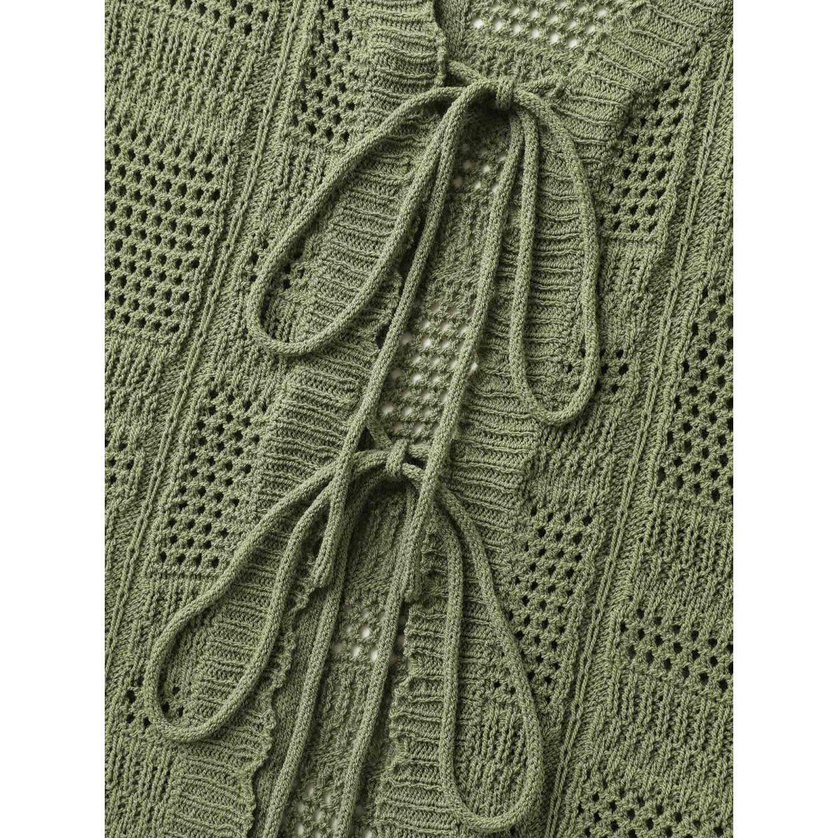 Plus Size Crochet Textured Front-Tie Knit Cardigan Sage Women Loose Long Sleeve Everyday-Casual Cardigans BloomChic 30/6X Product Image