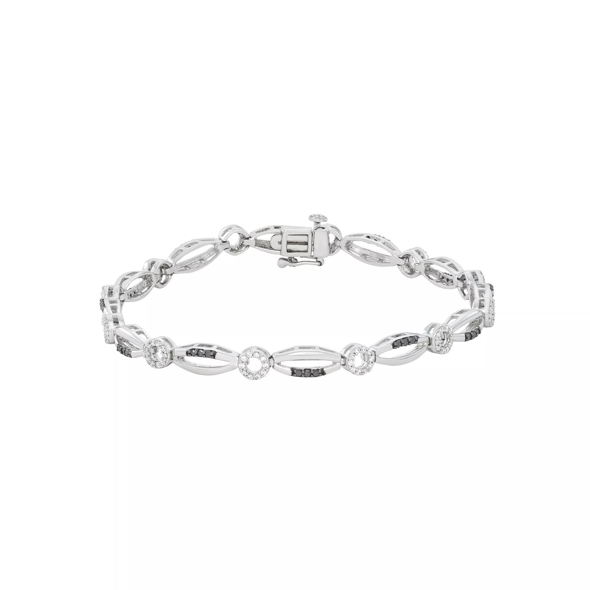 Sterling Silver 3/4 Carat T.W. Black & White Diamond X&O Bracelet, Womens Two Tone Product Image