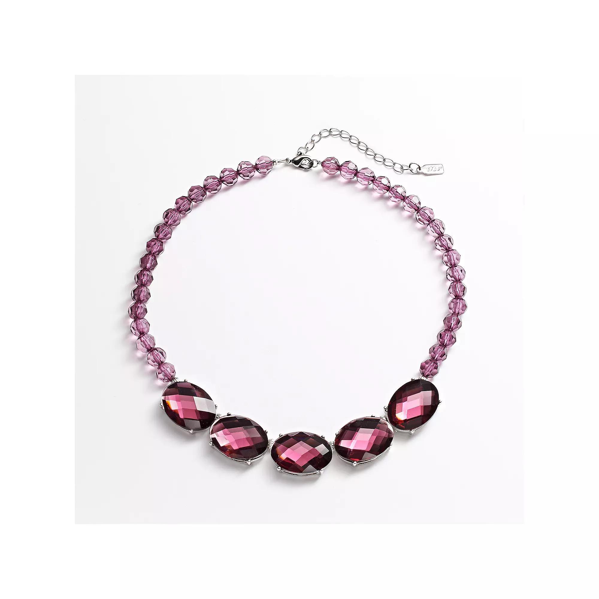 1928 Silver Tone Simulated Crystal and Bead Necklace, Womens Purple Product Image