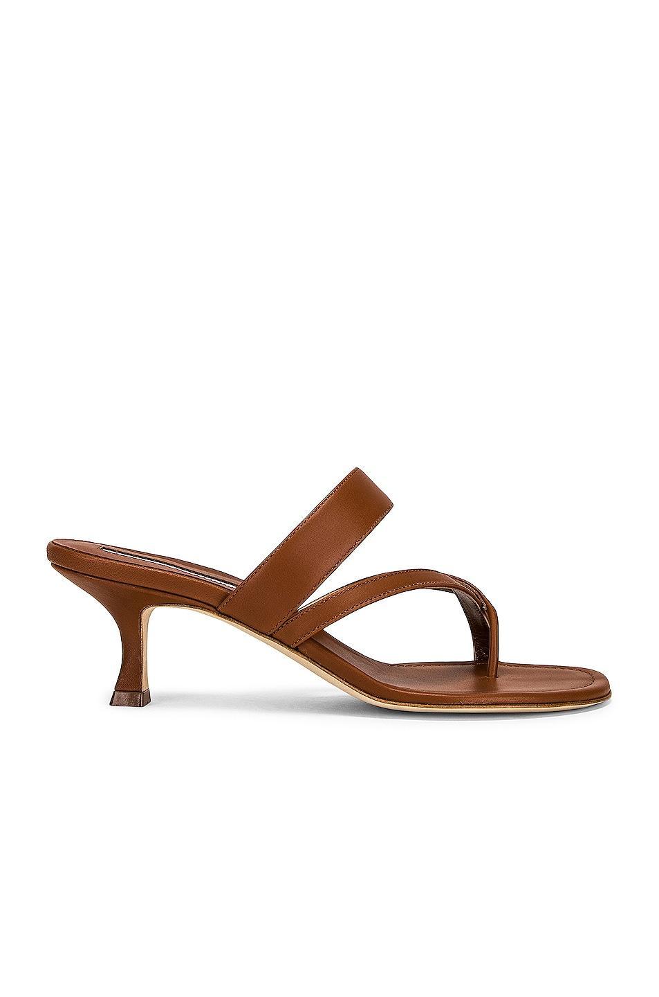 Manolo Blahnik Susa 50 Leather Sandal in Black - Black. Size 38.5 (also in 35.5, 36, 37.5, 38, 39, 39.5). Product Image