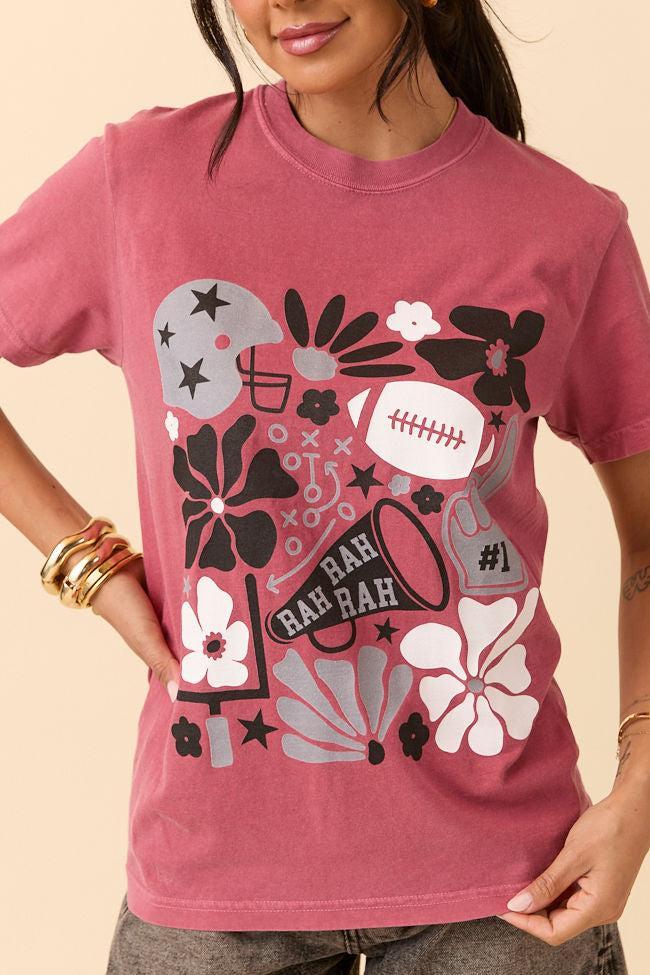 Floral Football Icon Print Crimson Graphic Tee Product Image