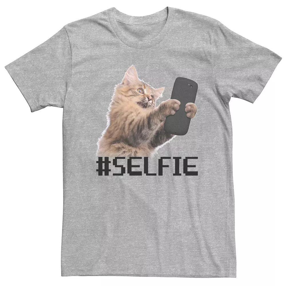 Men's Cat Selfie Graphic Tee, Size: Small, Athletic Grey Product Image