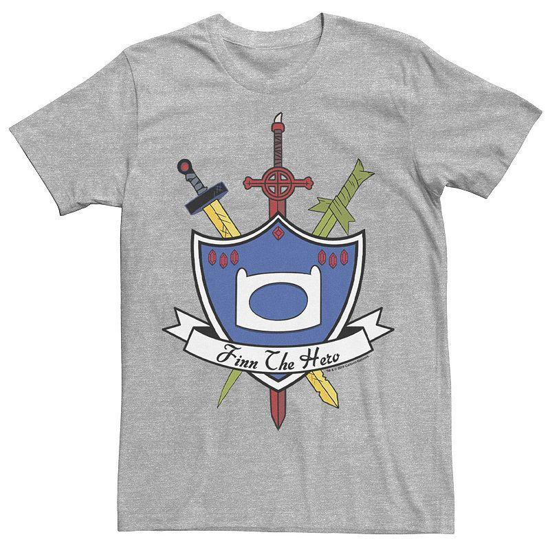 Men's Adventure Time Finn The Hero Sword And Shield Banner Tee, Size: 3XL, Athletic Grey Product Image