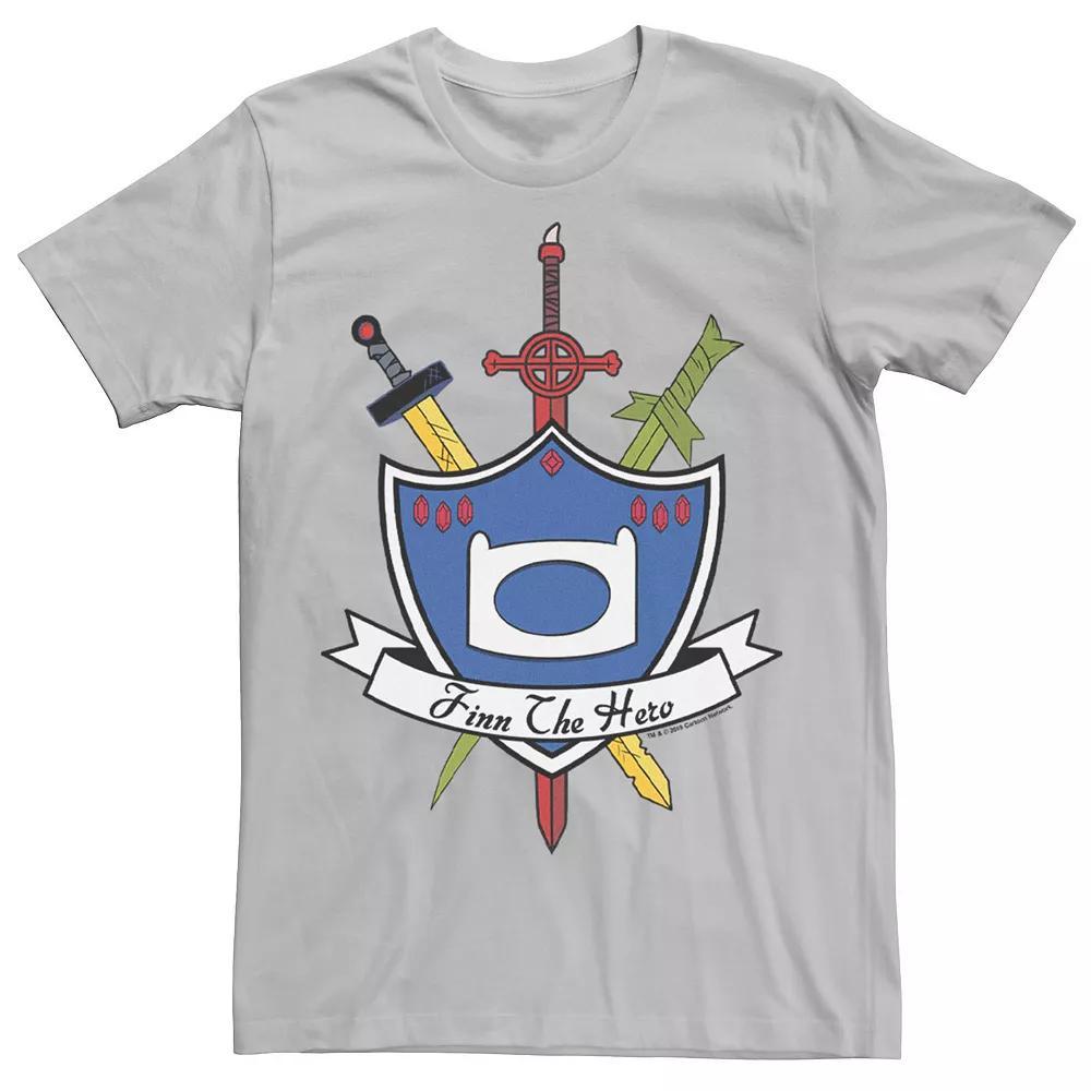 Men's Adventure Time Finn The Hero Sword And Shield Banner Tee, Size: 3XL, Athletic Grey Product Image
