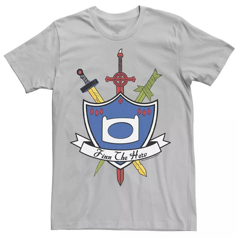 Men's Adventure Time Finn The Hero Sword And Shield Banner Tee, Size: 3XL, Athletic Grey Product Image