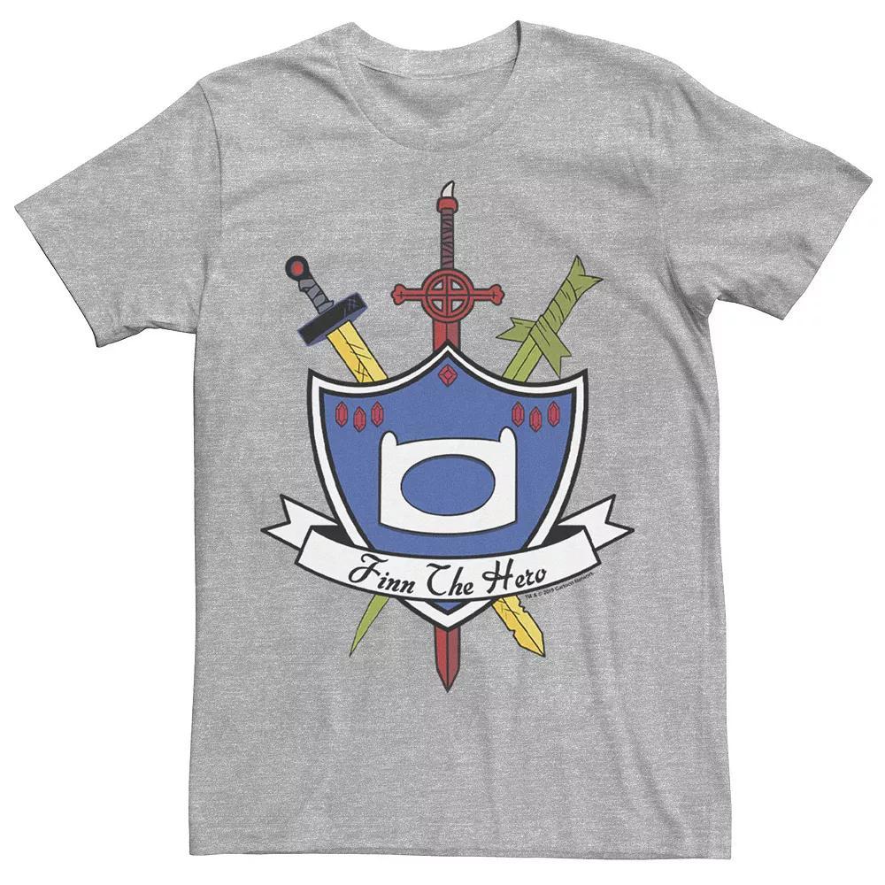 Men's Adventure Time Finn The Hero Sword And Shield Banner Tee, Size: 3XL, Athletic Grey Product Image