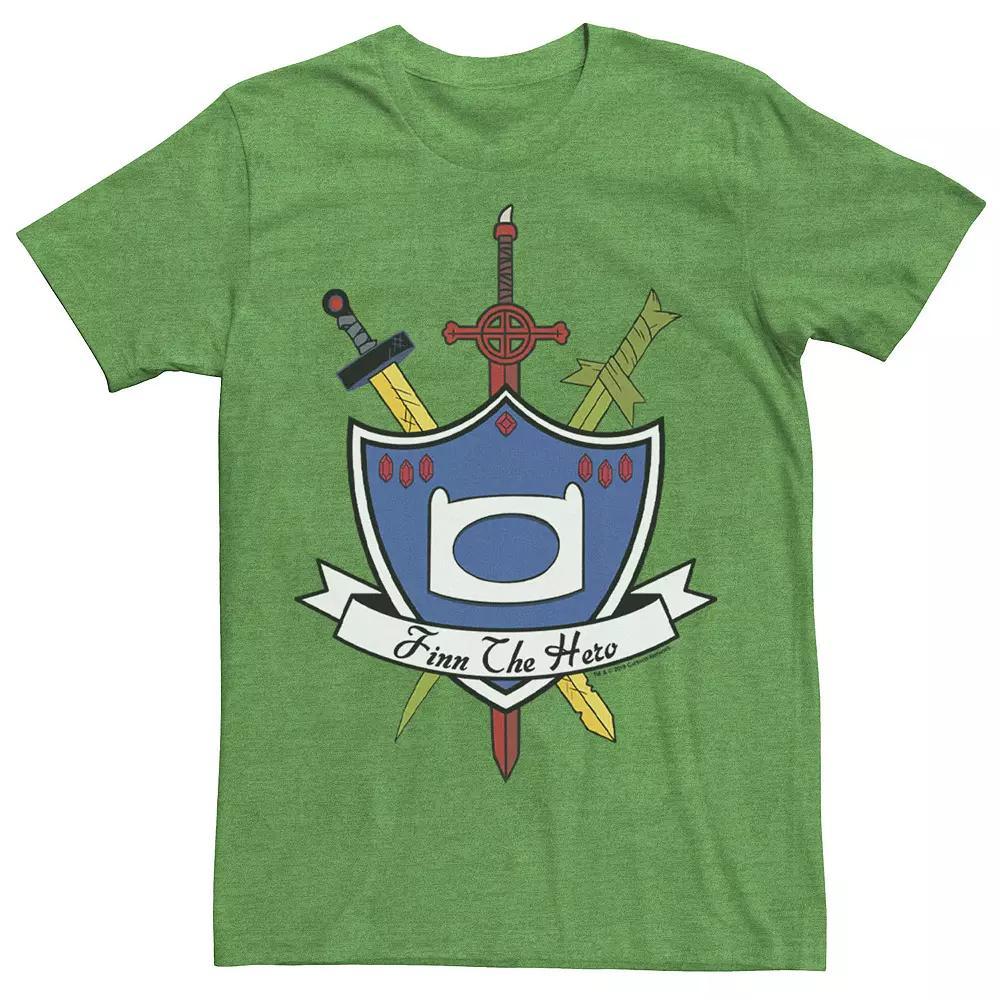 Men's Adventure Time Finn The Hero Sword And Shield Banner Tee, Size: 3XL, Athletic Grey Product Image