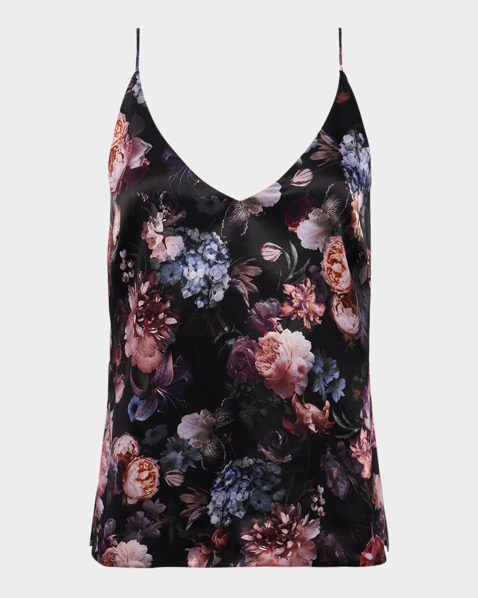 Gabriella V-Neck Floral Silk Tank Top Product Image