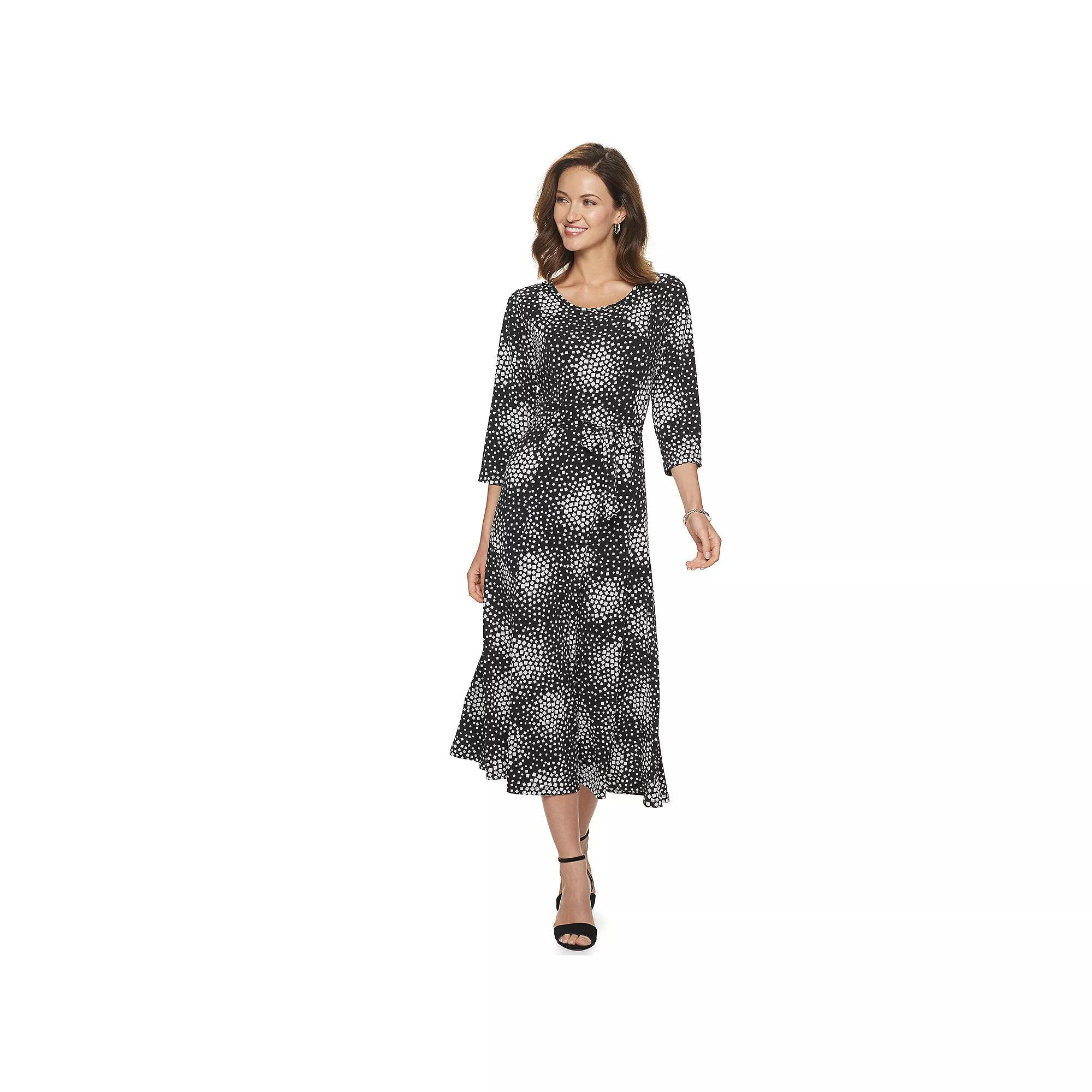 Women's Nina Leonard Belted 3/4 Sleeve Print Midi Dress, Size: Small, Beige Paisley Product Image