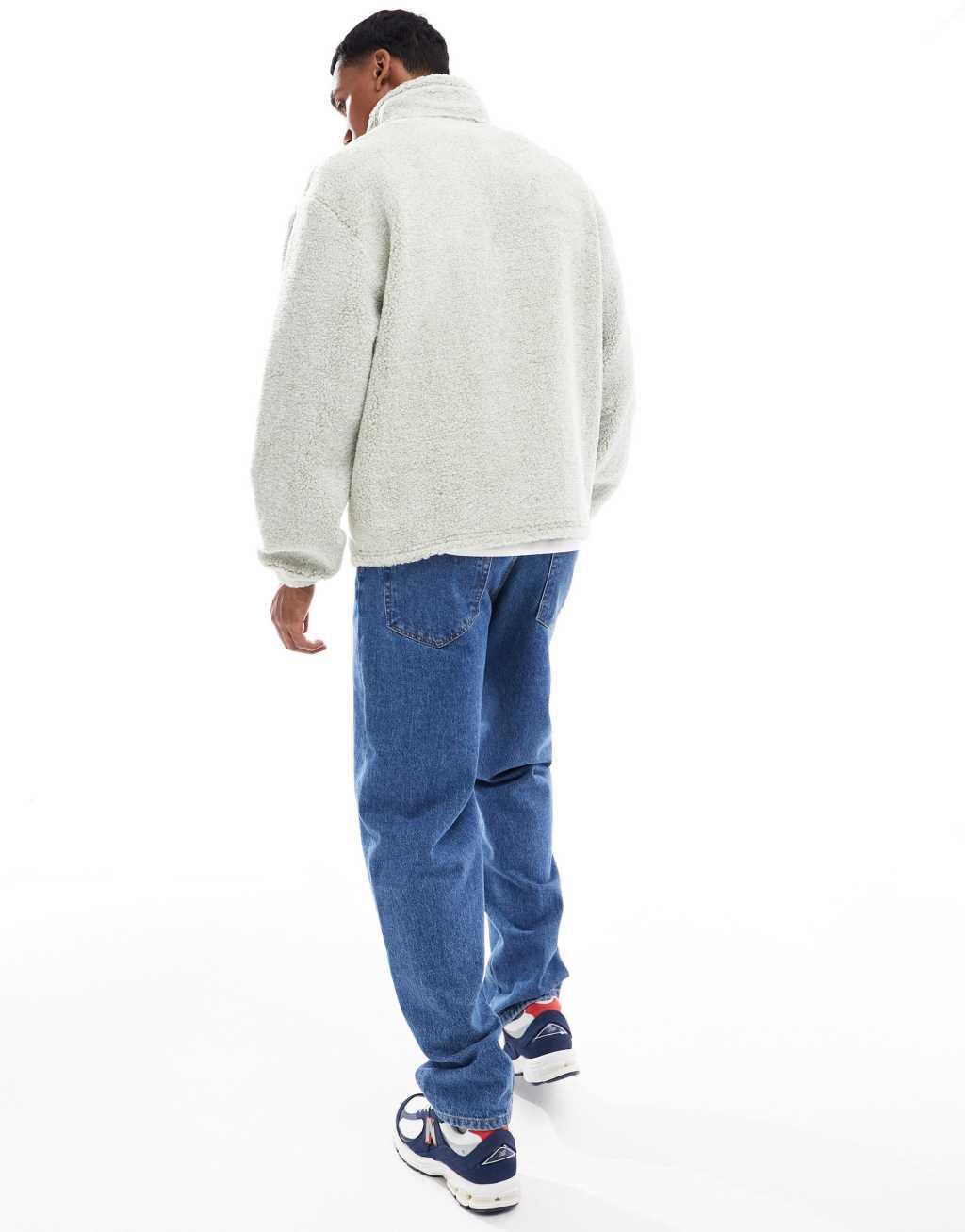 ASOS DESIGN oversized borg sweatshirt with half zip in green Product Image