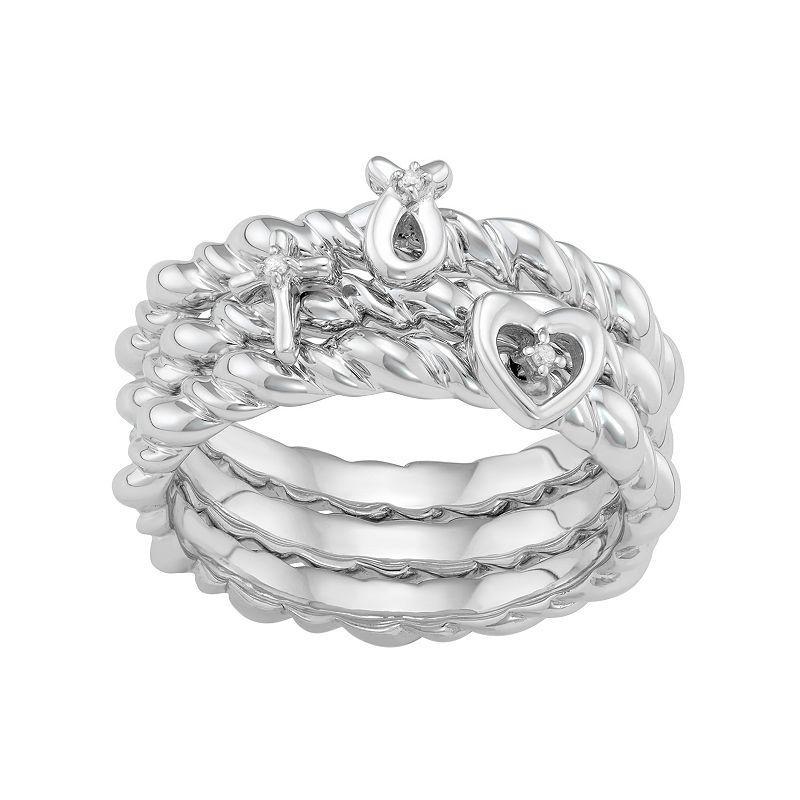 Jewelexcess Sterling Silver Diamond Accent Heart, Cross & Ribbon Stack Ring Set, Women's, Size: 6, Rose Gold Tone Product Image