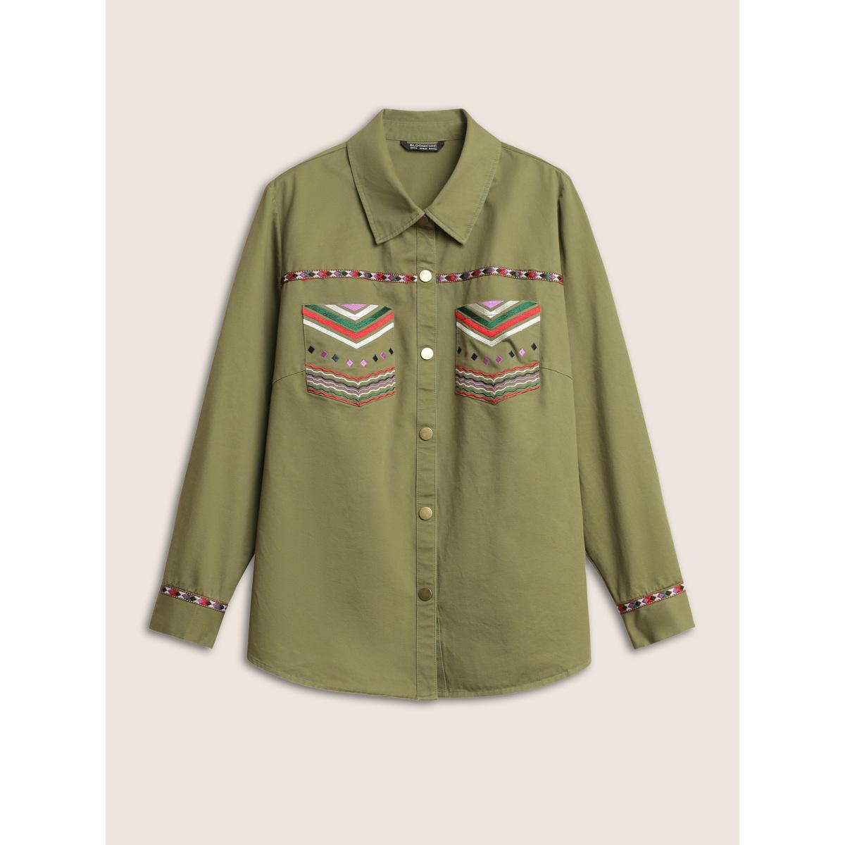 Plus Size Bandana Embroidered Patched Pocket Jacket Women ArmyGreen Non Patch pocket Everyday Jackets BloomChic 18-20/2X Product Image