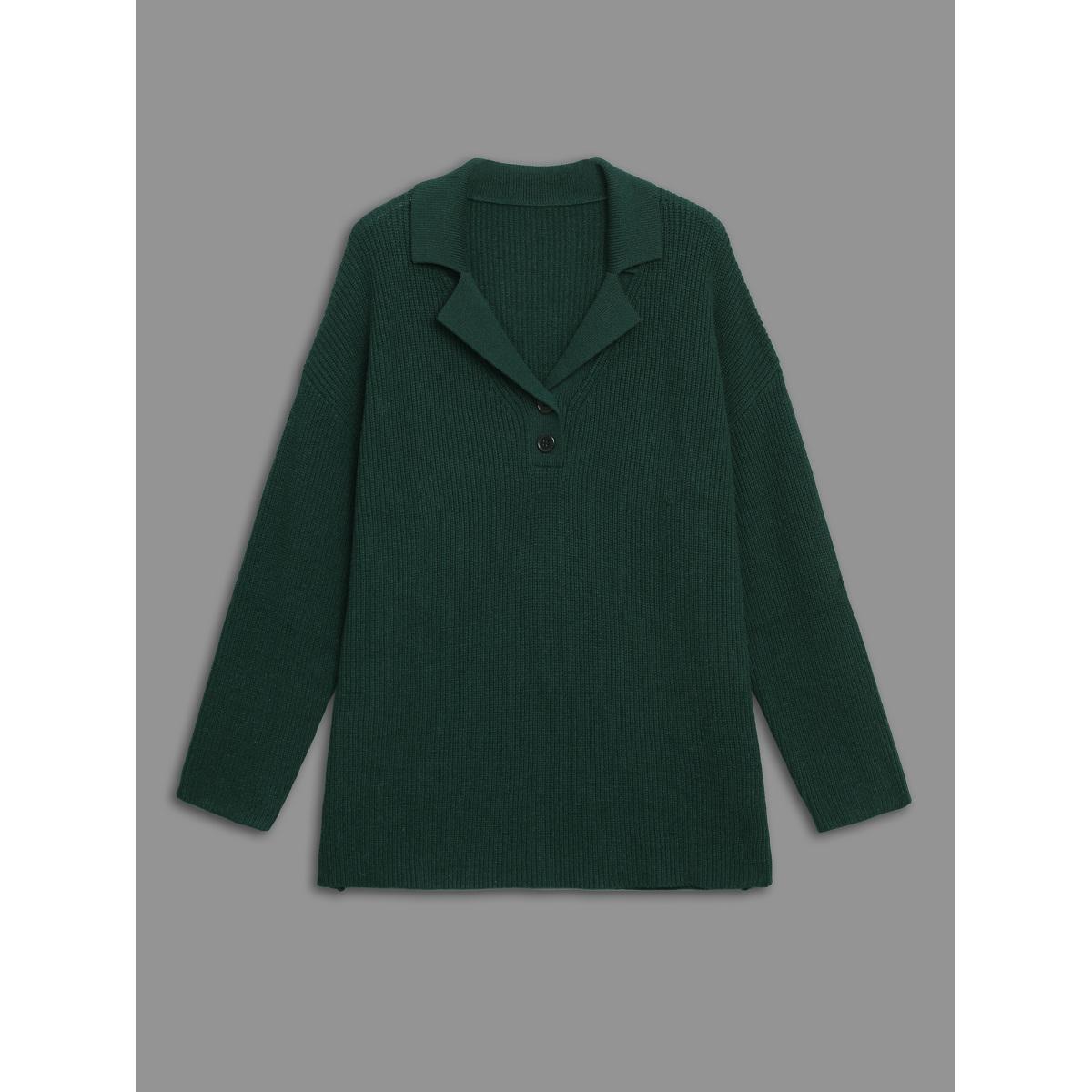 Plus Size Supersoft Essentials Textured Button Up Pullover DarkGreen Women Casual Loose Long Sleeve Suit Collar Everyday Pullovers BloomChic 30/6X Product Image