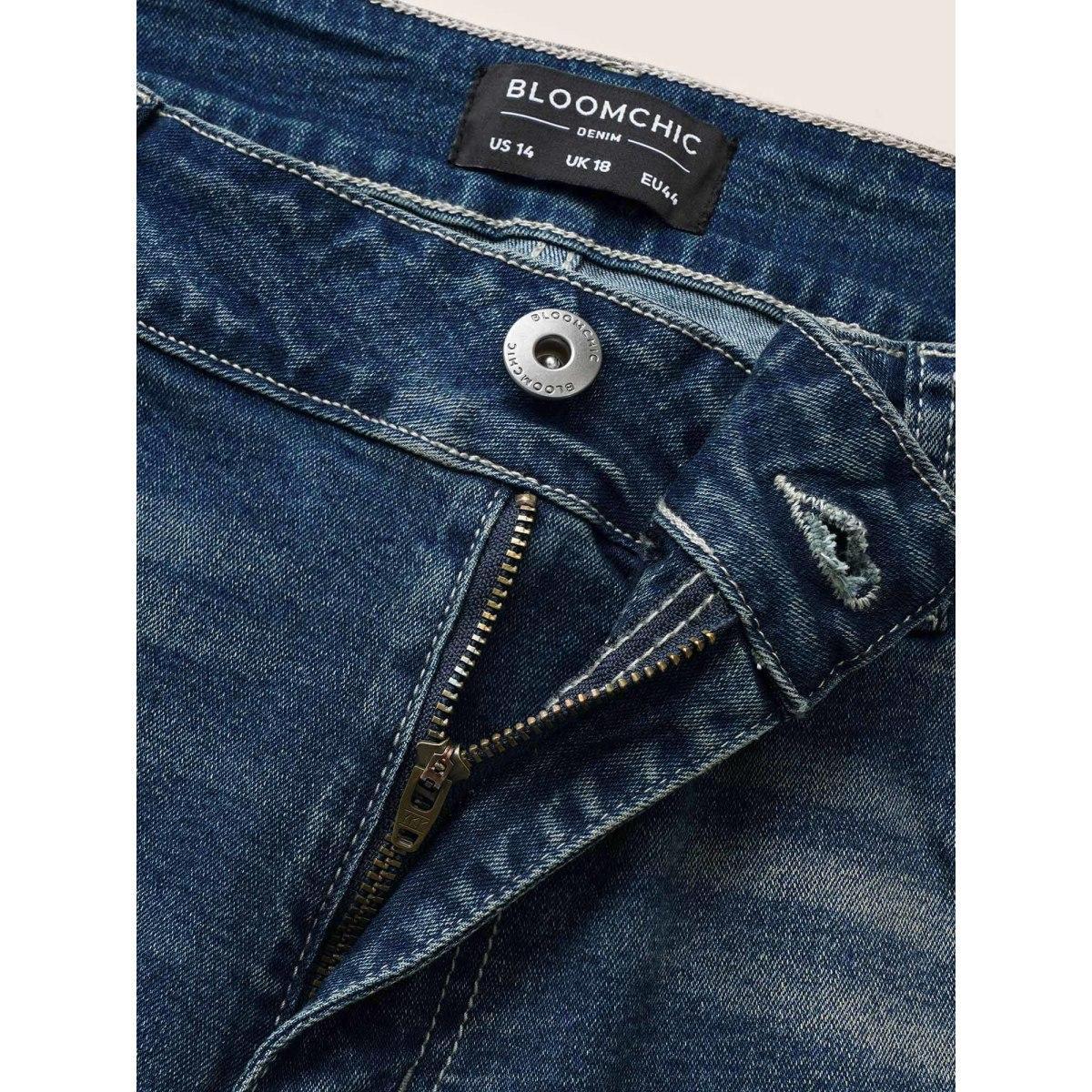 Plus Size Straight Leg Vintage Full Length Jeans Women Aegean Casual Plain Plain High stretch Pocket Jeans BloomChic 12/L Product Image