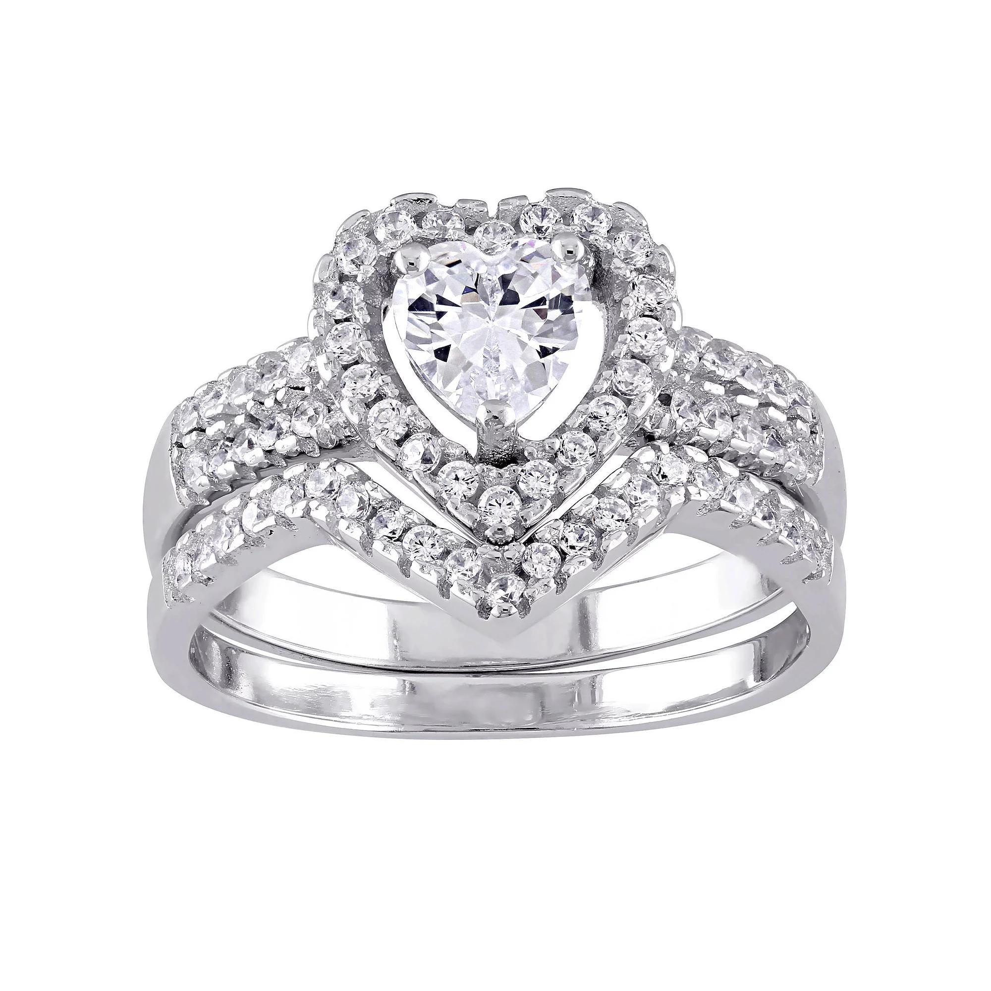 Stella Grace Sterling Silver Cubic Zirconia Heart Bridal Ring Set, Women's, Size: 7.50 Product Image
