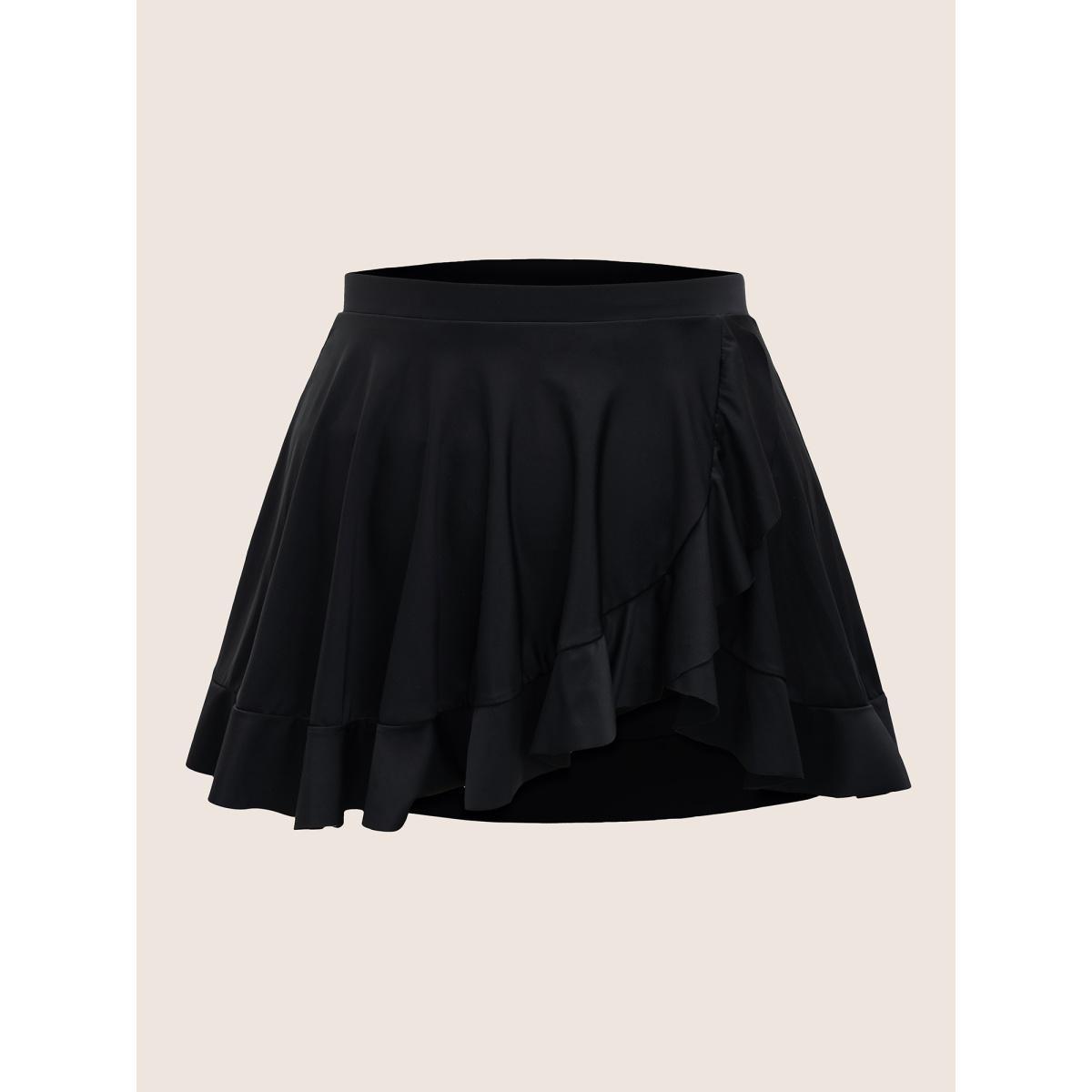 Plus Size Solid Ruffle Trim Elastic Waist Swim Bottom Women's Swimwear Black Beach Gathered High stretch Bodycon High Rise Curve Swim Bottoms BloomChic 10/M Product Image
