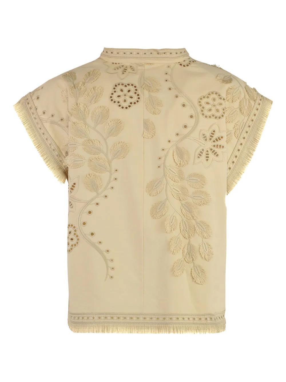 ALBERTA FERRETTI Embroidered Fringe-edge Top In Brown Product Image