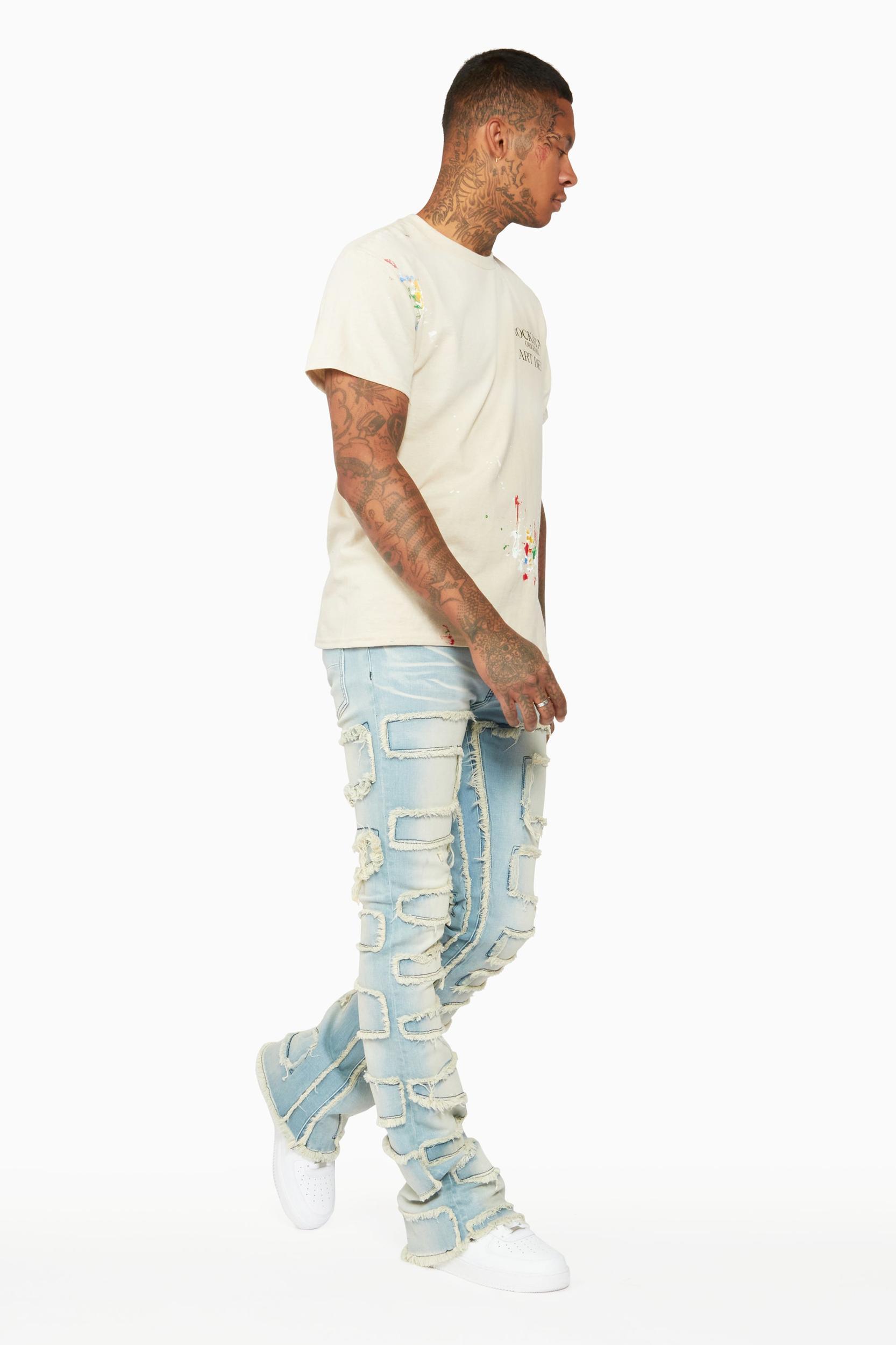 Shake Light Blue Stacked Flare Jean Male Product Image