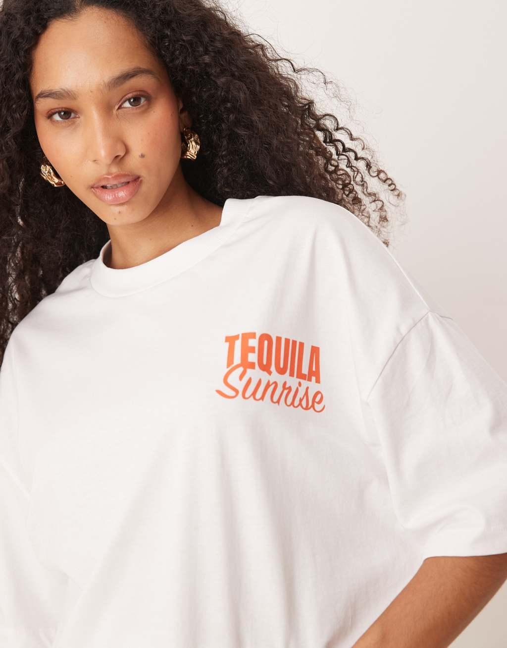 ASOS DESIGN oversized T-shirt with tequila cocktail graphic in white Product Image