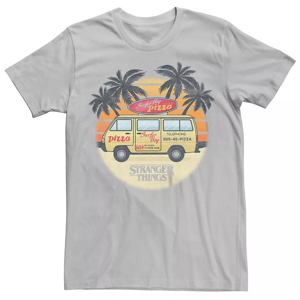 Men's Netflix Stranger Things Surfer Boy Pizza Tee, Size: Medium, Silver Product Image