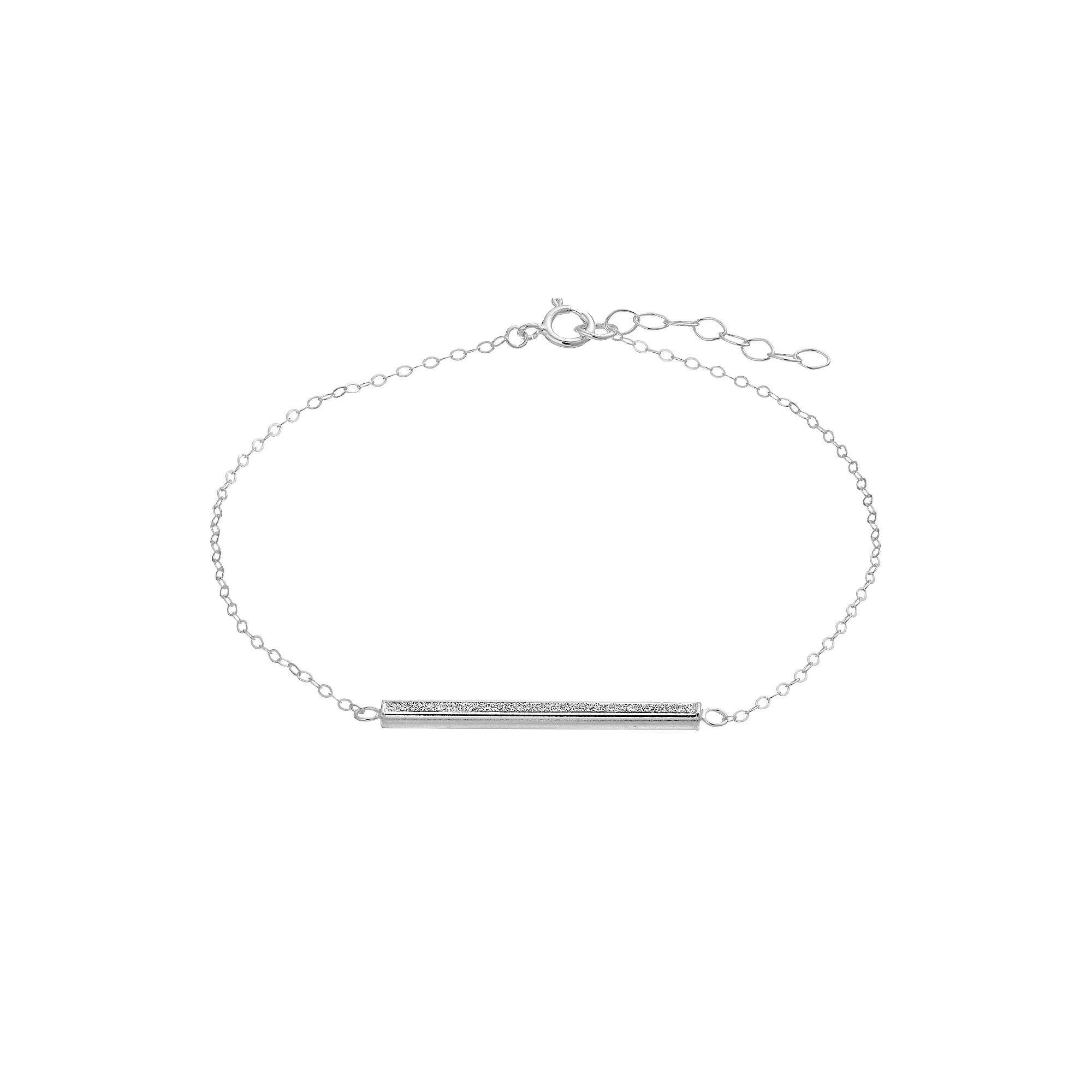 Aleure Precioso Sterling Silver Glitter Bar Chain Anklet, Womens Sterling Blue Product Image