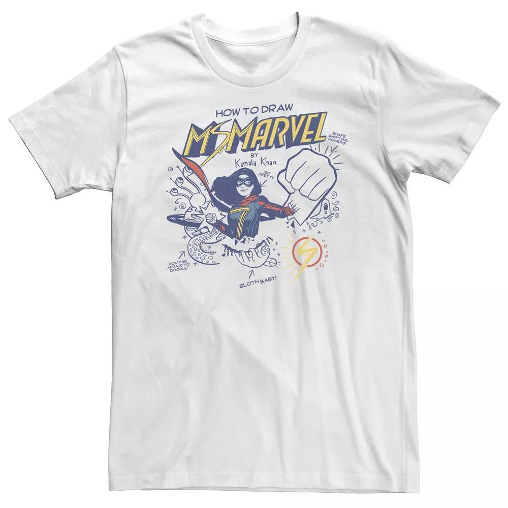 Big & Tall Marvel Ms. Marvel How To Draw Ms. Marvel Tee, Men's, Size: 4XL Tall, White Product Image