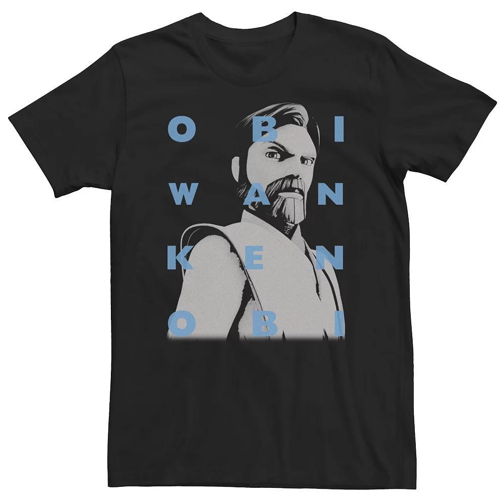 Big & Tall Star Wars: Clone Wars Obi-Wan Kenobi Text Overlay Tee, Men's, Size: XL Tall, Black Product Image