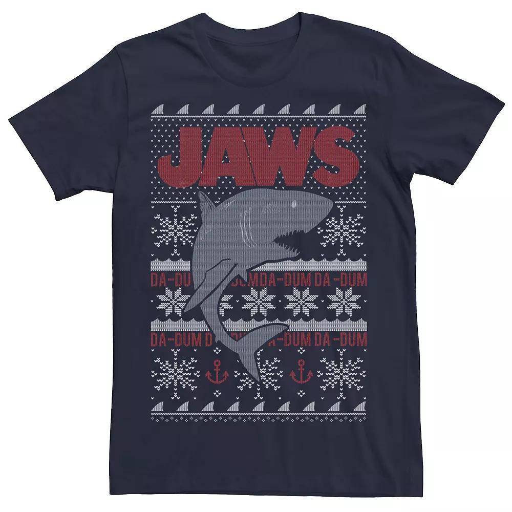 Men's Jaws Dun Dun Shark Ugly Christmas Sweater Tee, Size: 3XL, Blue Product Image