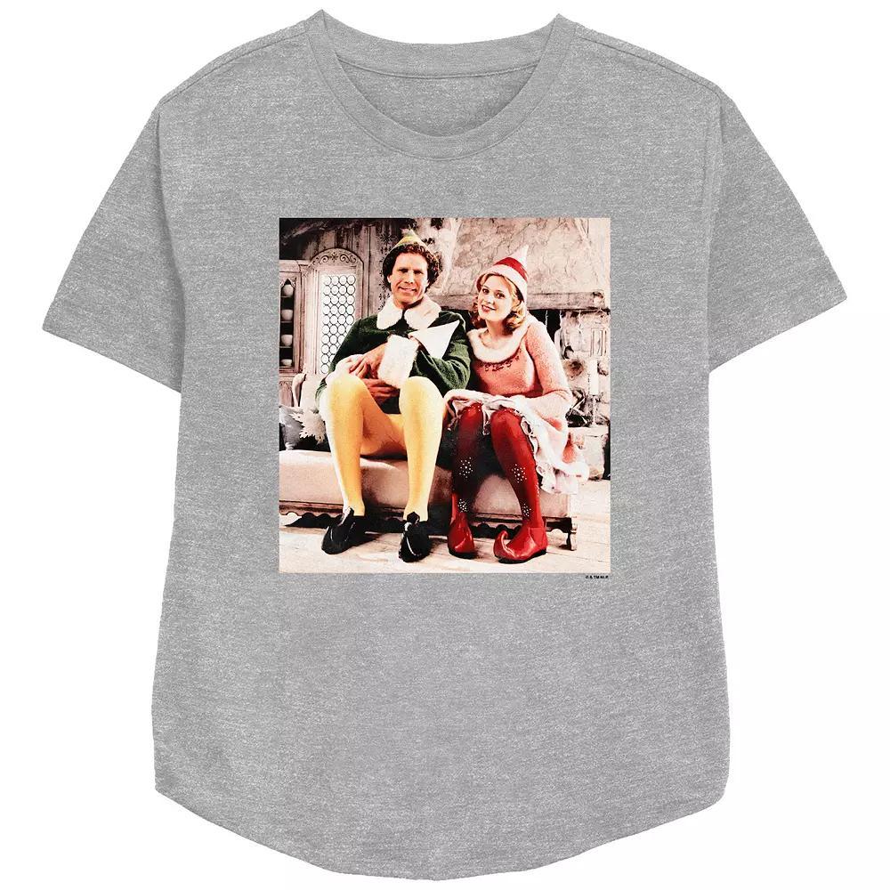 Women's Elf Buddy And Jovie Portrait Relaxed Fit Graphic Tee, Size: Medium, Athletic Grey Product Image
