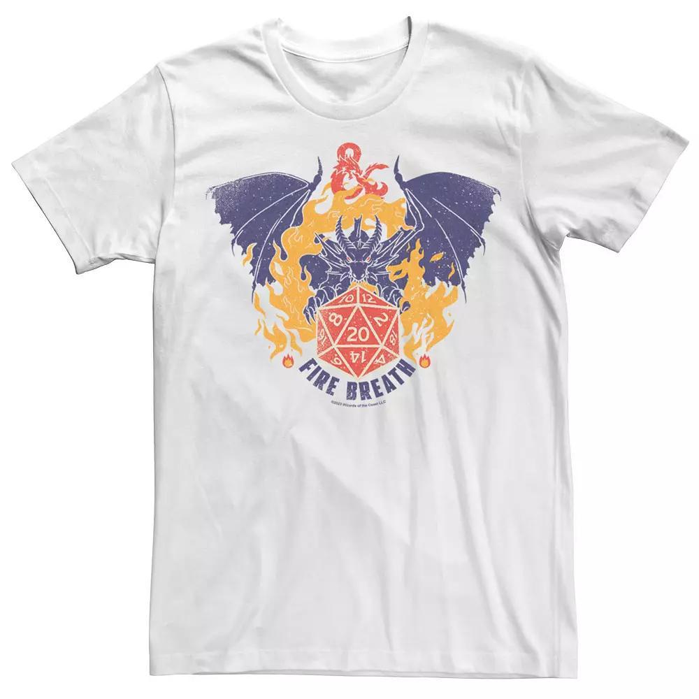 Men's Dungeons & Dragons Fire Breath Dice Distressed Graphic Tee, Size: Small, White Product Image