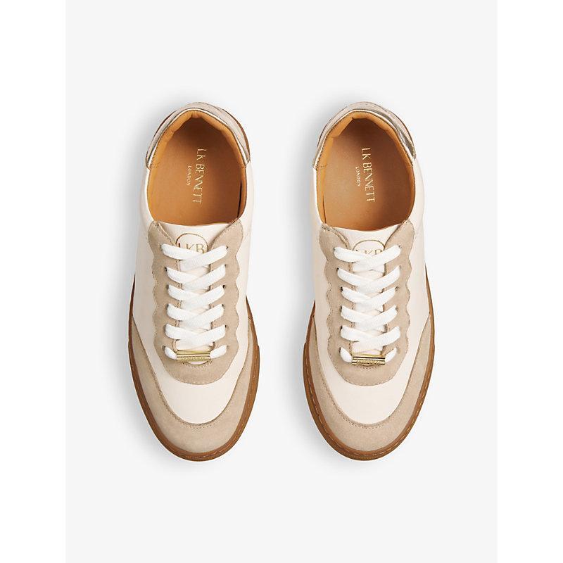 LK BENNETT Runner Logo-embossed Low-top Leather Trainers In Mul-white/natural Product Image