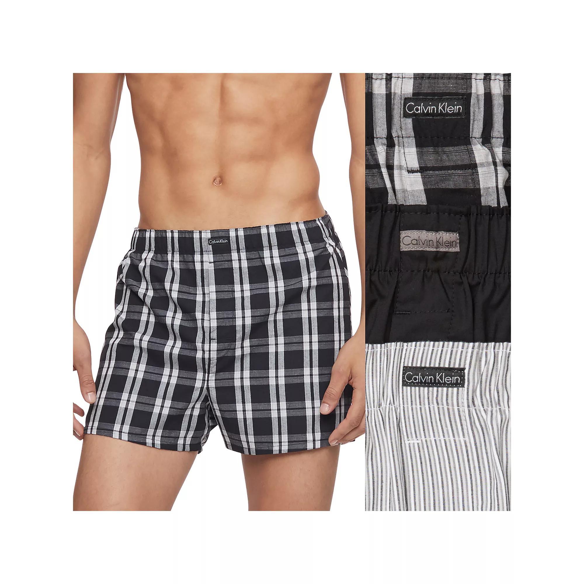 Men's Calvin Klein 3-pack Cotton Classics Woven Boxers, Size: Small, Black Patterned Product Image