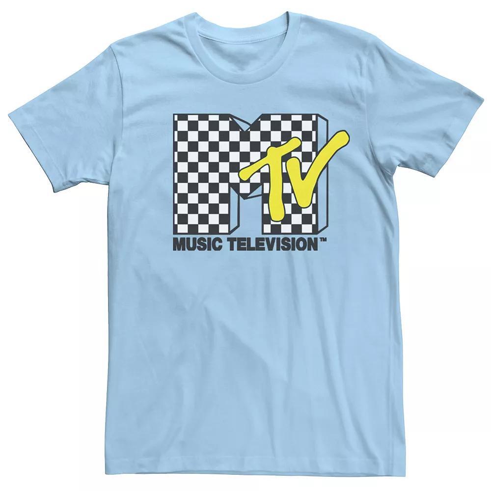 Men's MTV Black And White Checkered Logo Tee, Size: XXL, Light Blue Product Image