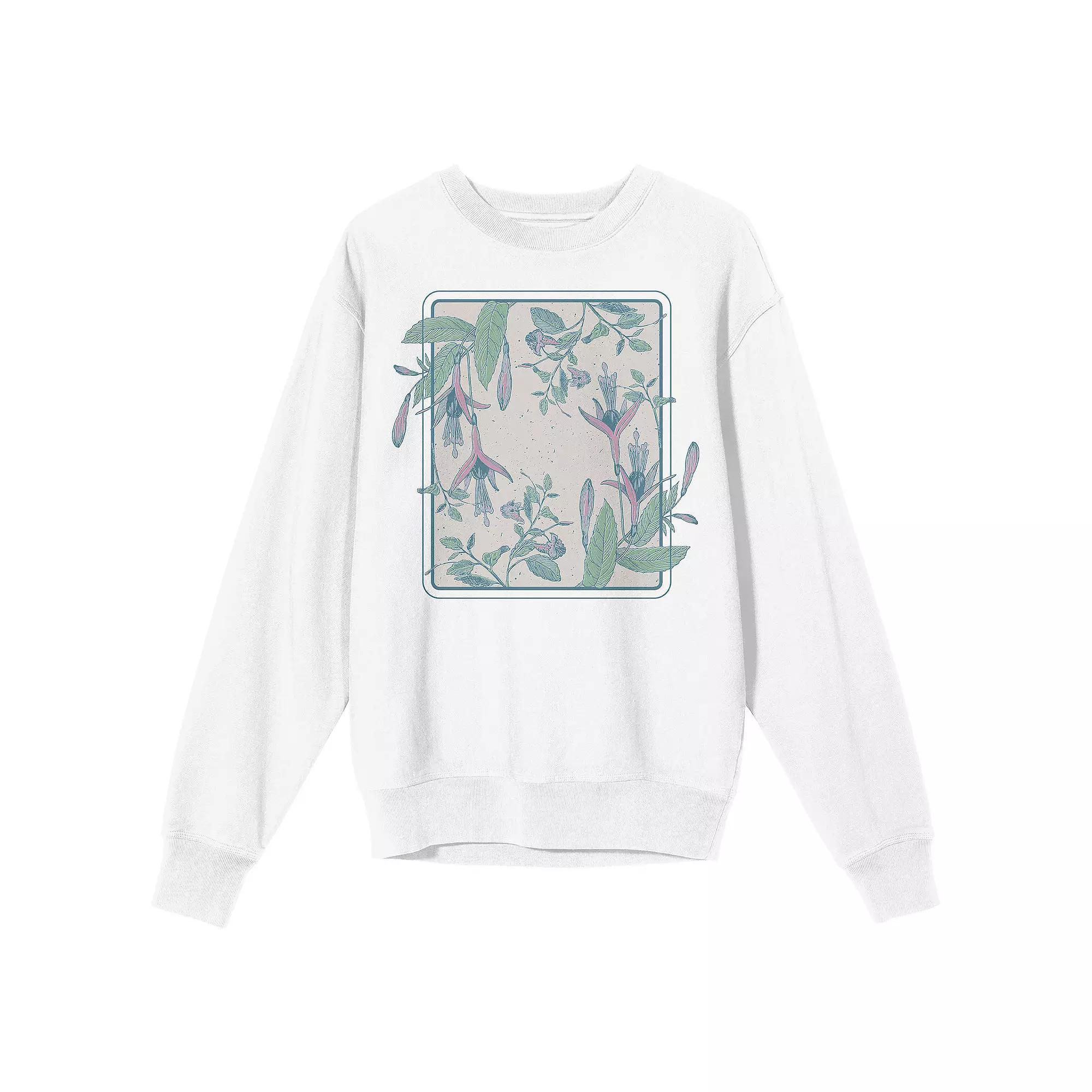 Men's Fuchsia Flower Long Sleeve Graphic Tee, Size: Medium, White Product Image
