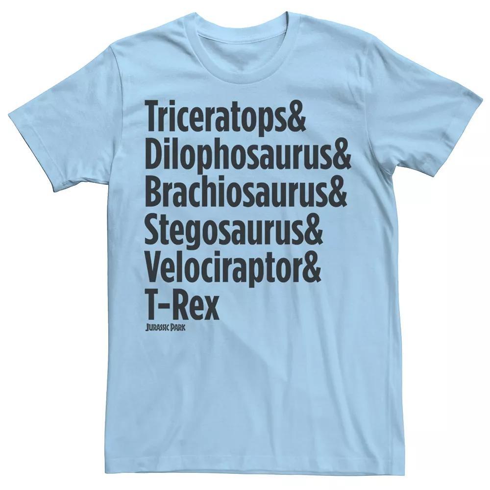 Men's Jurassic Park Dinosaur Name Types Tee, Size: Medium, Light Blue Product Image