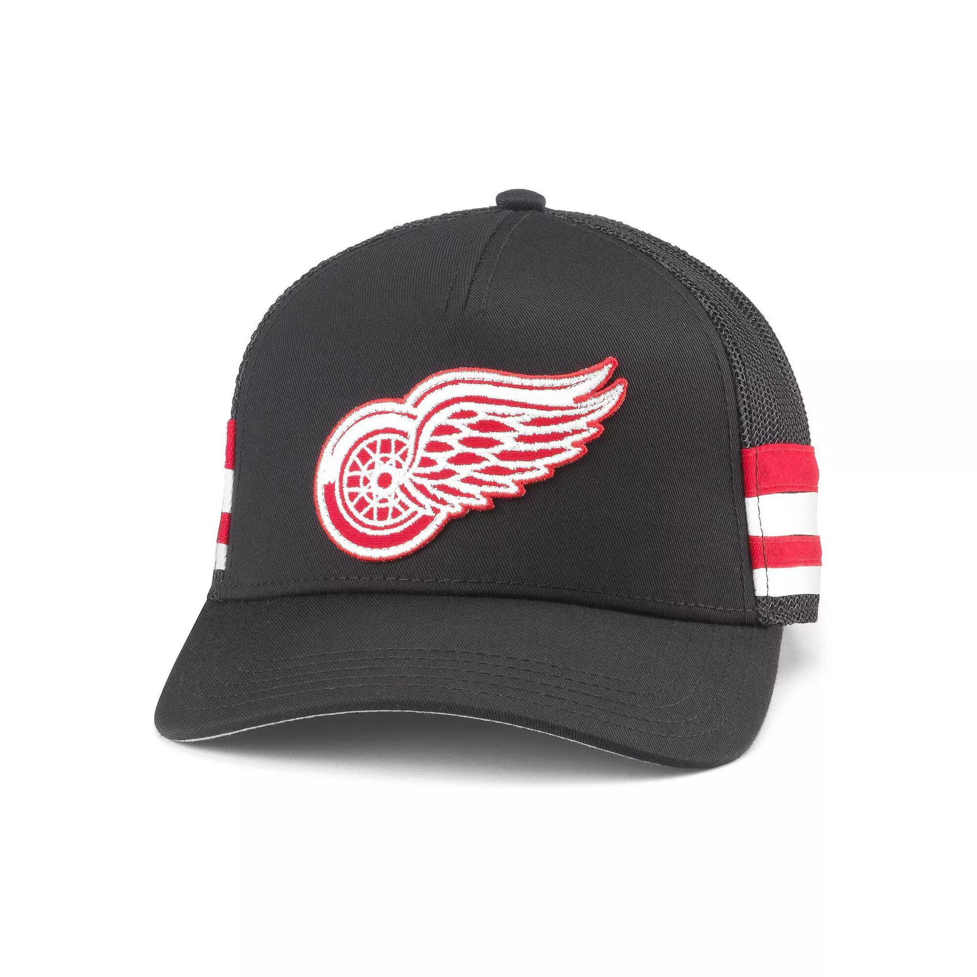 Men's American Needle Black Detroit Red Wings HotFoot Stripes Trucker Adjustable Hat Product Image