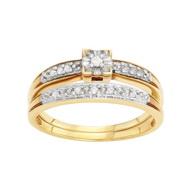 Sterling Silver 1/10 Carat T.W. Diamond Engagement Ring Set, Women's, Size: 8, 14k Gold Over Product Image